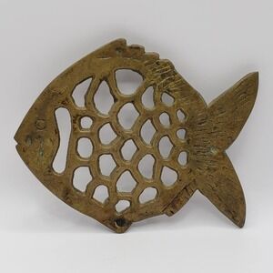 Vintage Brass Fish Footed Trivet Pot Stand Natural Patina Mid Century Modern